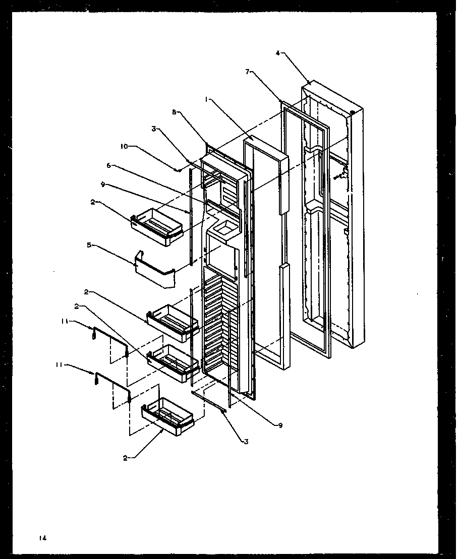 Amana SXD25NE-P1162406WE freezer door (sxd27nl/p1162408wl) (sxd27ne/p1162408we) (sxd27nw/p1162408ww) (sxd27nw/p1162411ww) (sxd27ne/p1162411we) (sxd27nl/p1162411wl) diagram