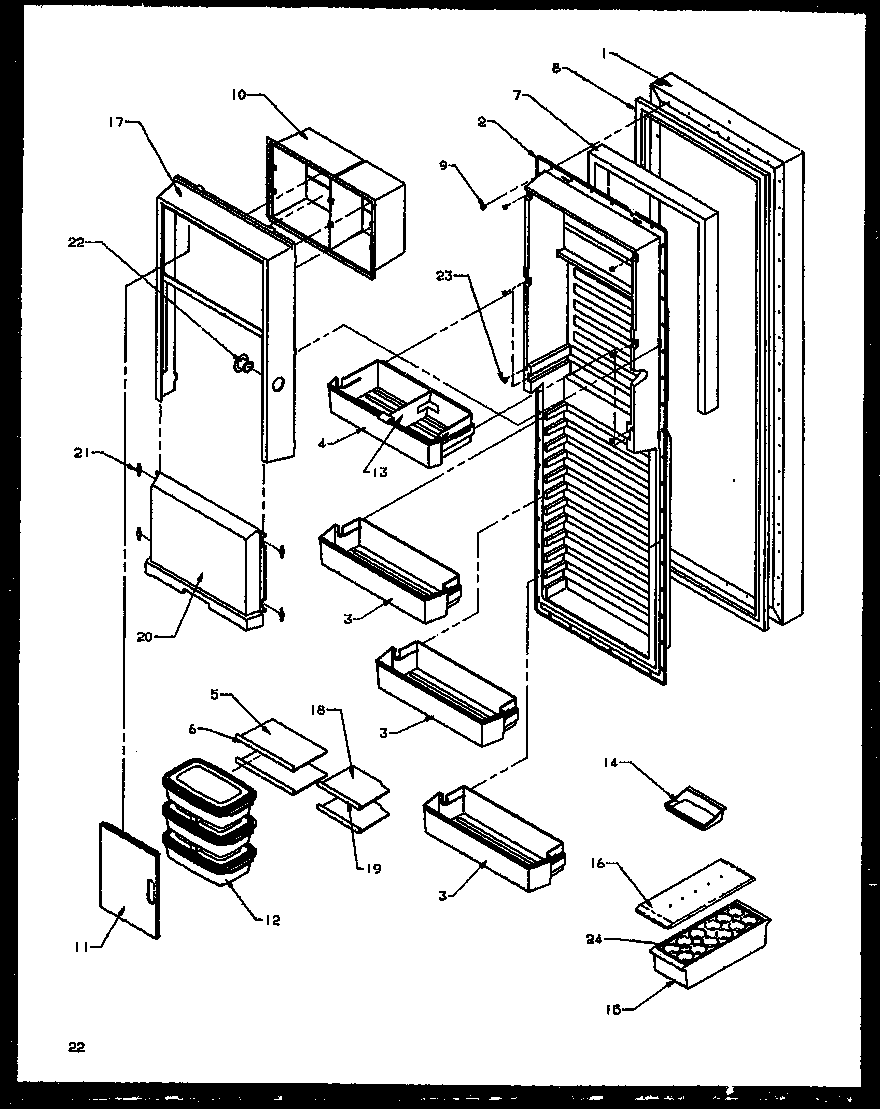 Amana SXD25NE-P1162406WE refrigerator door (sxd27nl/p1162408wl) (sxd27ne/p1162408we) (sxd27nw/p1162408ww) (sxd27nw/p1162411ww) (sxd27ne/p1162411we) (sxd27nl/p1162411wl) diagram