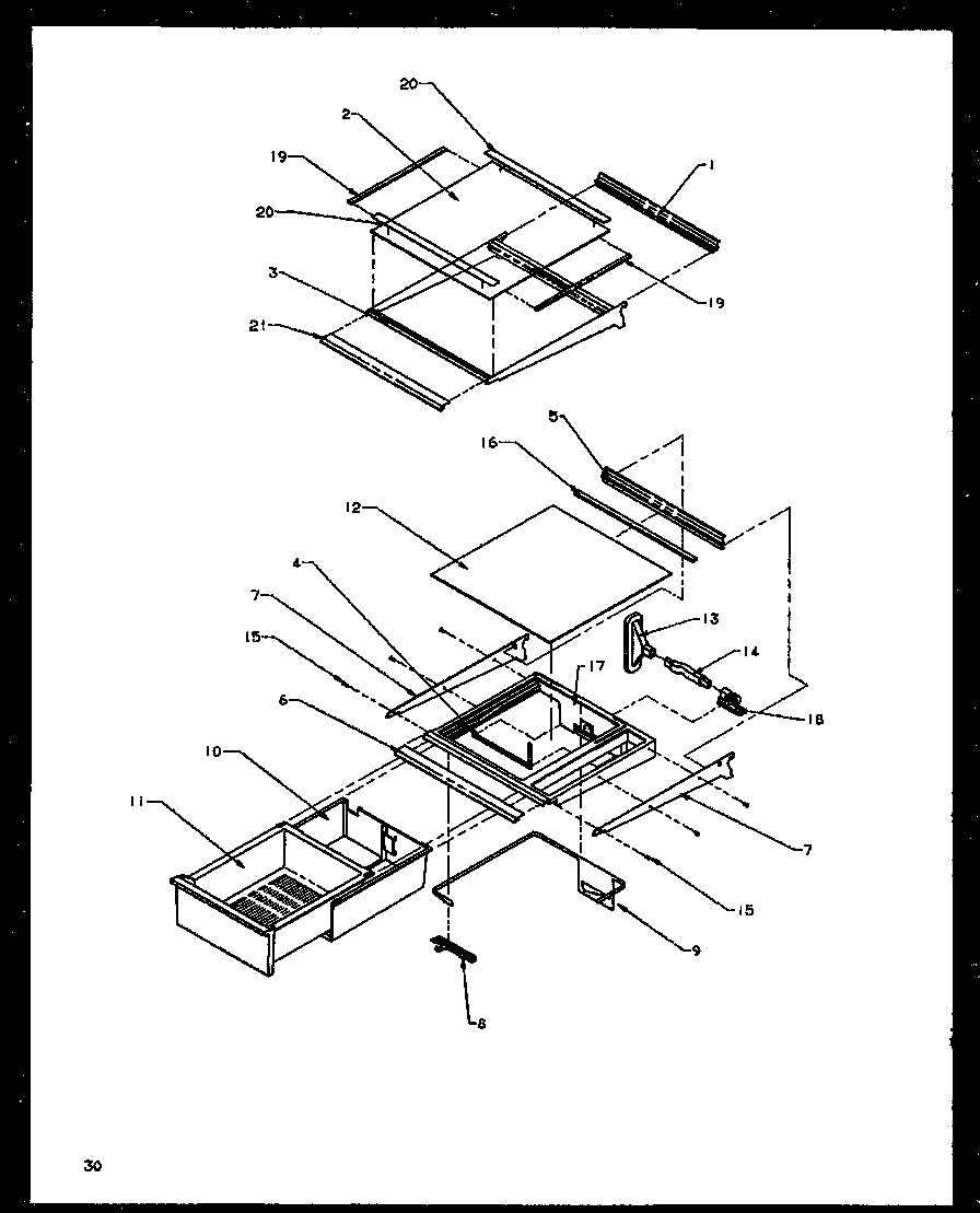 Amana SXD25NE-P1162406WE refrigerator shelving and drawers diagram