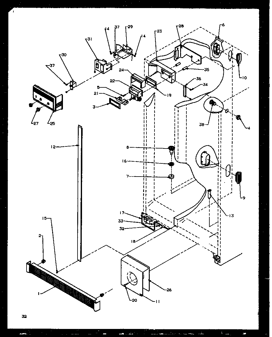 Amana SXD25NE-P1162406WE refrigerator/freezer controls and cabinet parts diagram