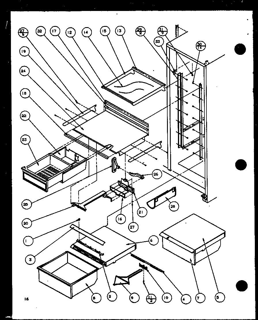 Amana SC25JP-P1116203W refrigerator shelving and drawers (sc19j/p1116601w) diagram