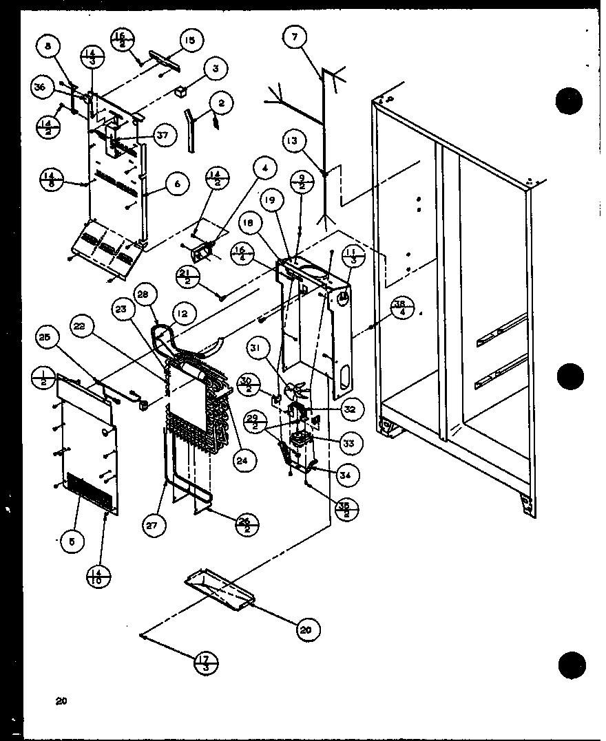 Amana SC25JP-P1116203W evaporator and air handling (sc19j/p1116601w) diagram