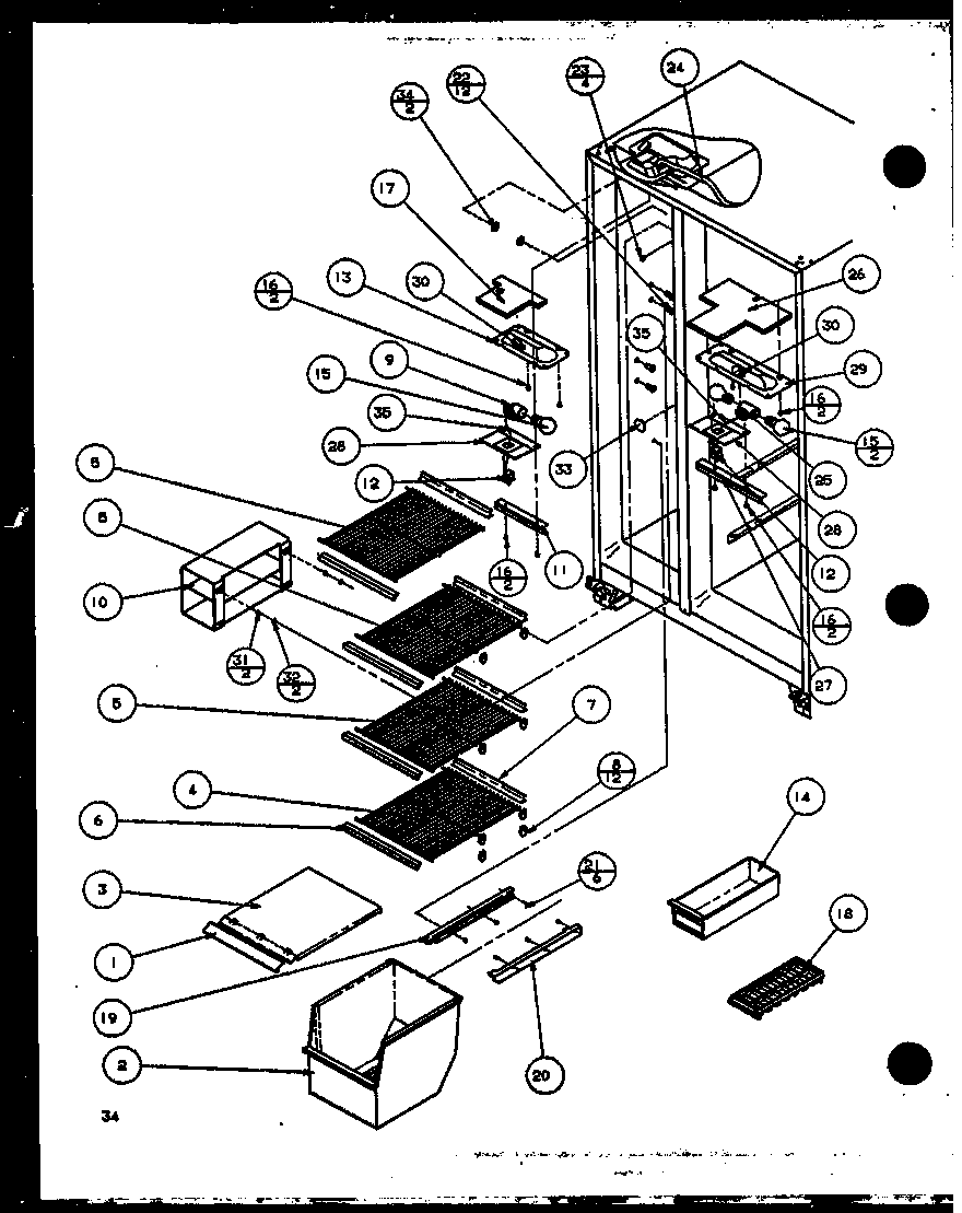 Amana SC25JP-P1116203W freezer shelving and refrigerator light (sc22j/p1116001w) (sc22j/p1116002w) diagram