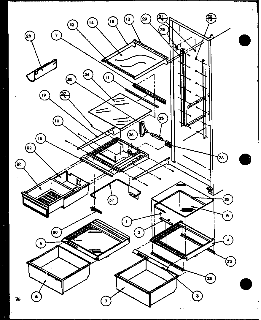Amana SC25JP-P1116203W refrigerator shelving and drawers (sc22j/p1116001w) (sc22j/p1116002w) diagram