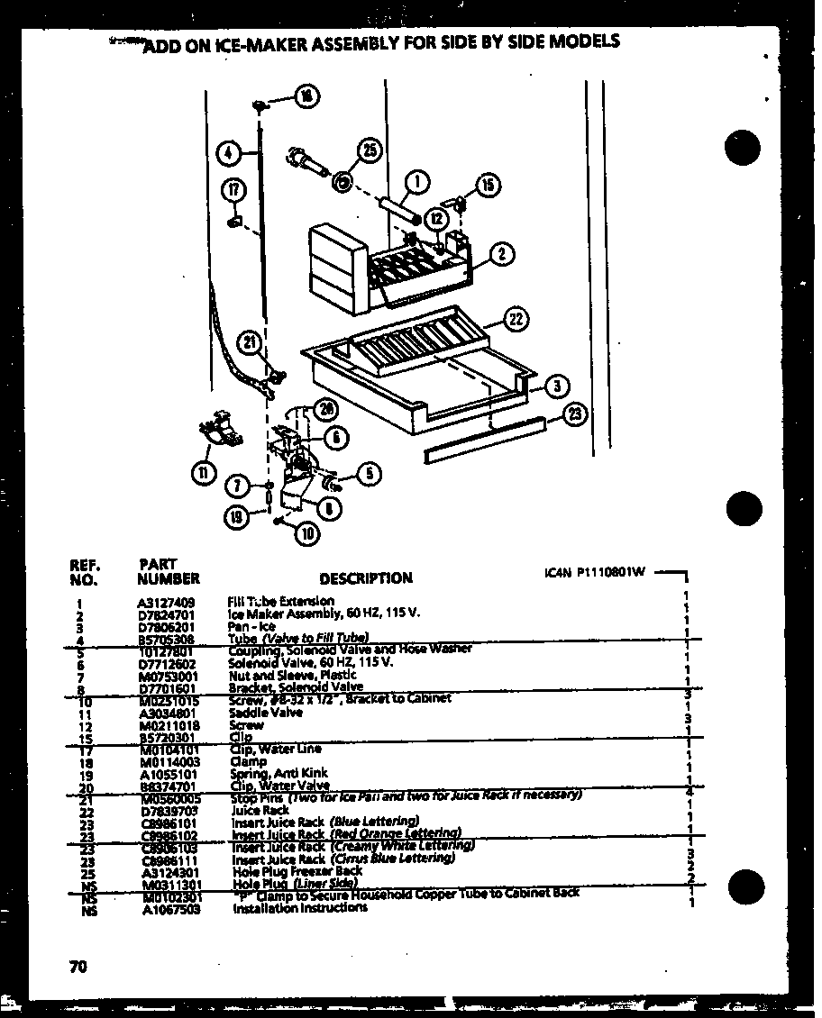 Amana SC25JP-P1116203W add on ice-maker (ic4n/p1110801w) diagram