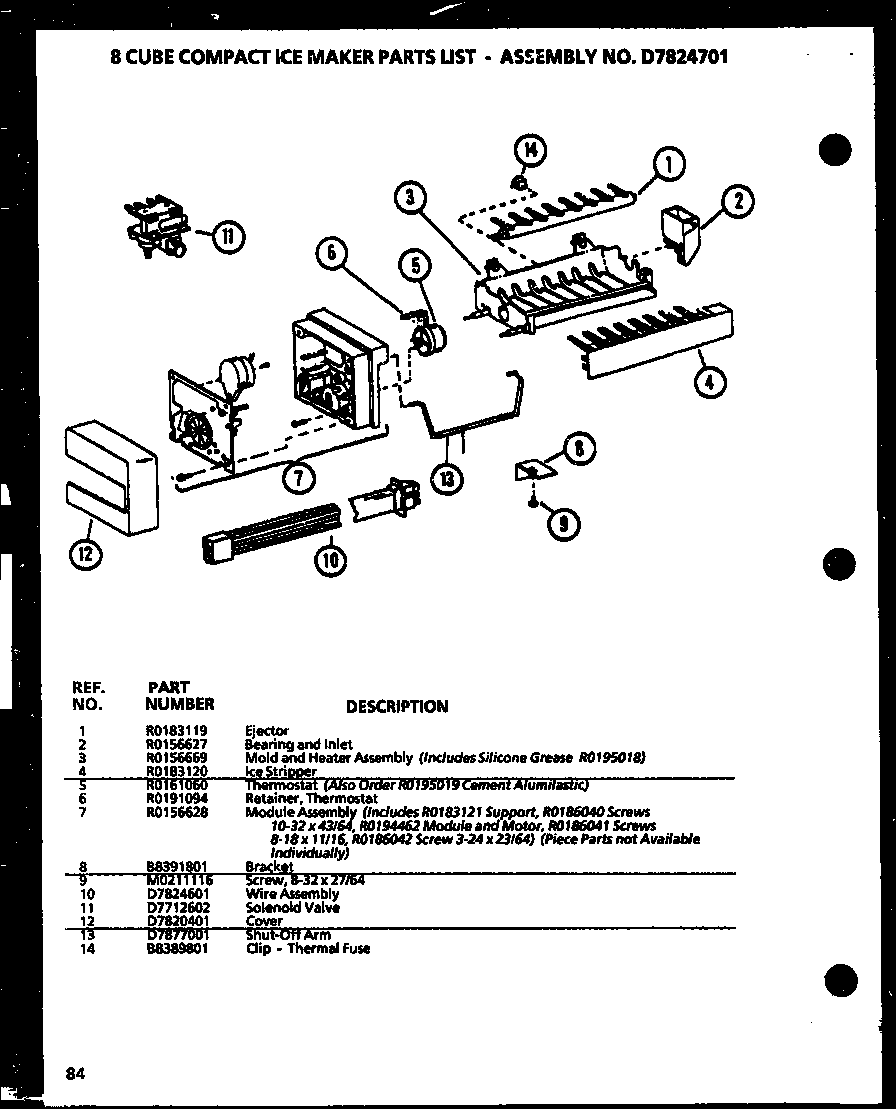 Amana 36571-P1108506W 8 cube compact ice maker diagram