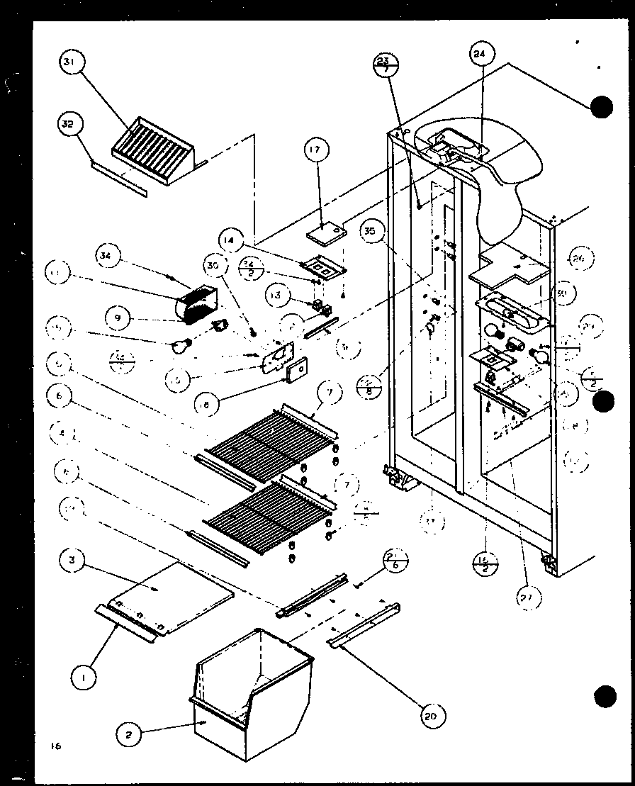 Amana SLD25JB-P1116503W freezer shelving and refrigerator light (sld25j/p1116501w) (sld25j/p1116502w) diagram