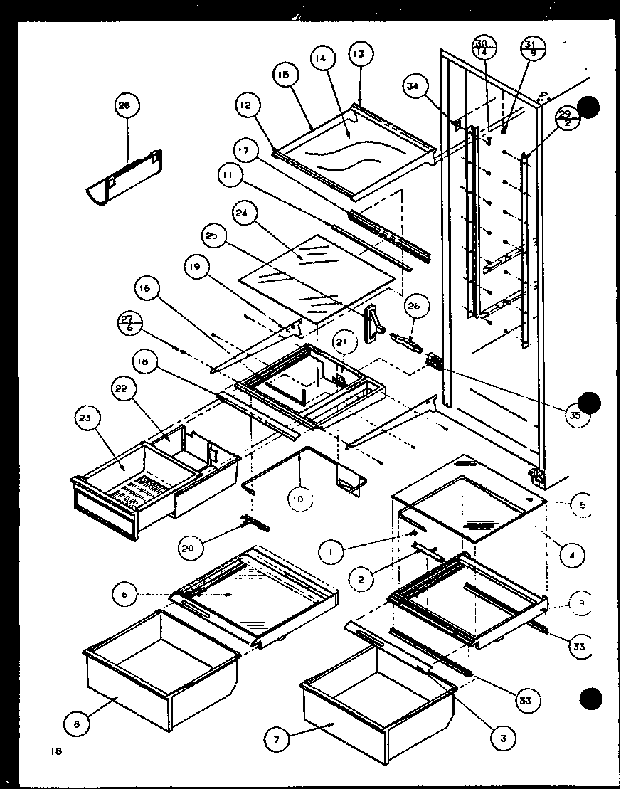 Amana SLD25JB-P1116503W refrigerator shelving and drawers (sld25j/p1116501w) (sld25j/p1116502w) diagram