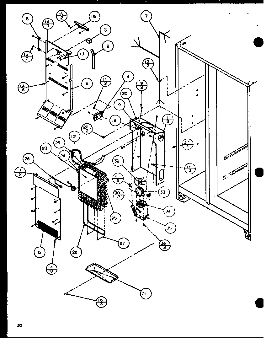 Amana SLD25JB-P1116503W evaporator and air handling (sld25j/p1116501w) (sld25j/p1116502w) diagram