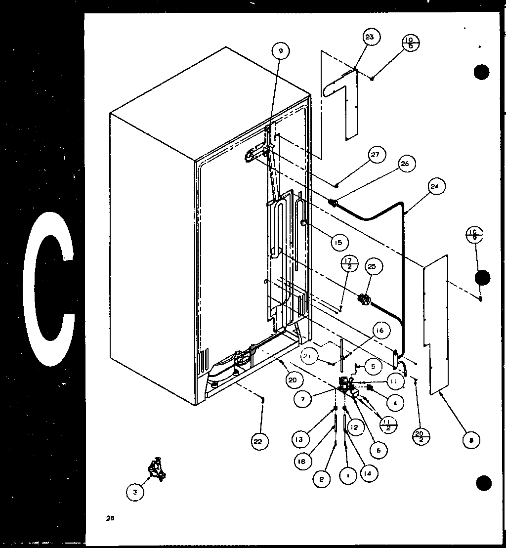 Amana SLD25JB-P1116503W cabinet back (sld25j/p1116501w) (sld25j/p1116502w) diagram