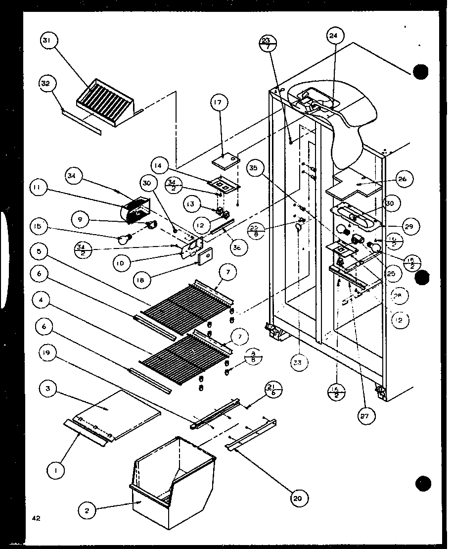 Amana SLD25JB-P1116503W freezer shelving and refrigerator light (sld25jb/p1116503w) (sld25jb/p1116504w) diagram