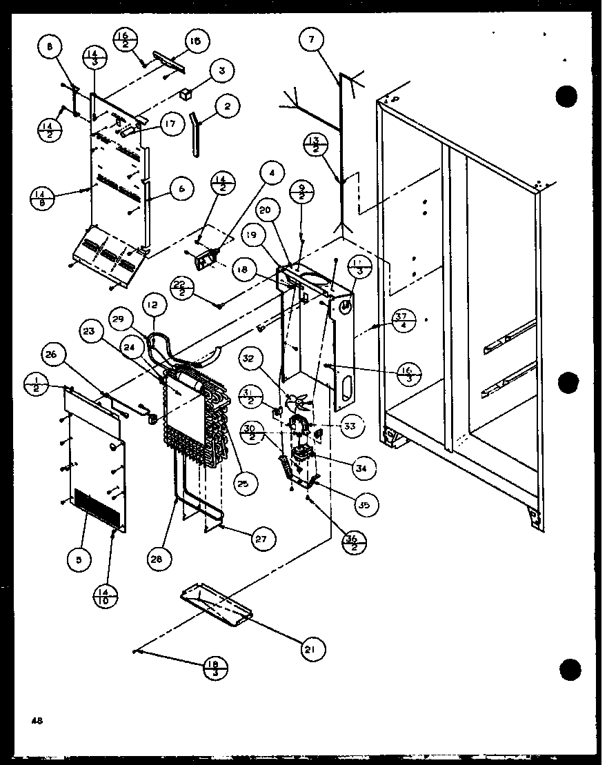 Amana SLD25JB-P1116503W evaporator and air handling (sld25jb/p1116503w) (sld25jb/p1116504w) diagram