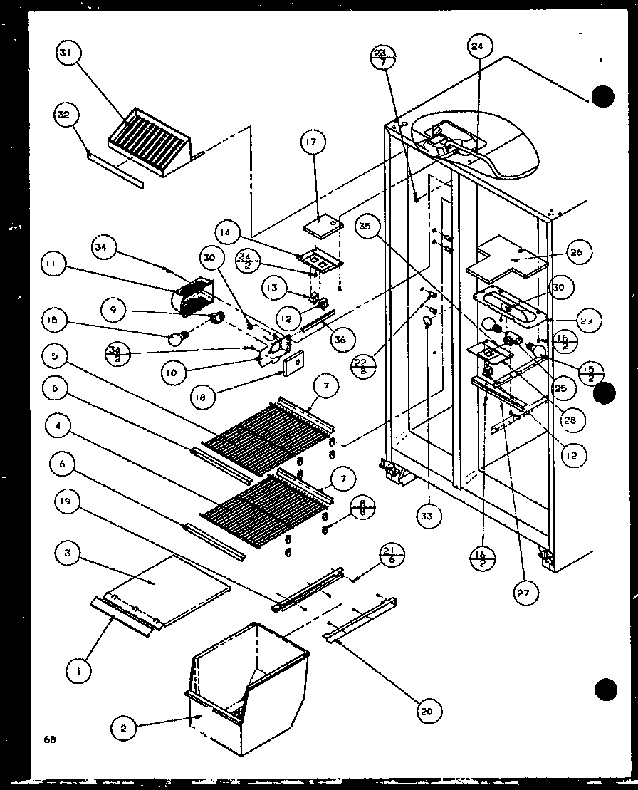 Amana SLD25JB-P1116503W freezer shelving and refrigerator light (sld25jp/p1116505w) (sld25jp/p1116506w) diagram