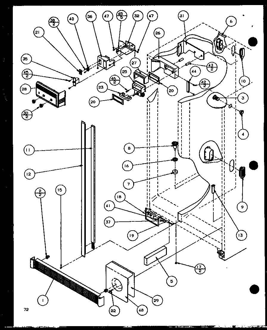 Amana SLD25JB-P1116503W refrigerator/freezer controls and cabinet part (sld25jp/p1116505w) (sld25jp/p1116506w) diagram