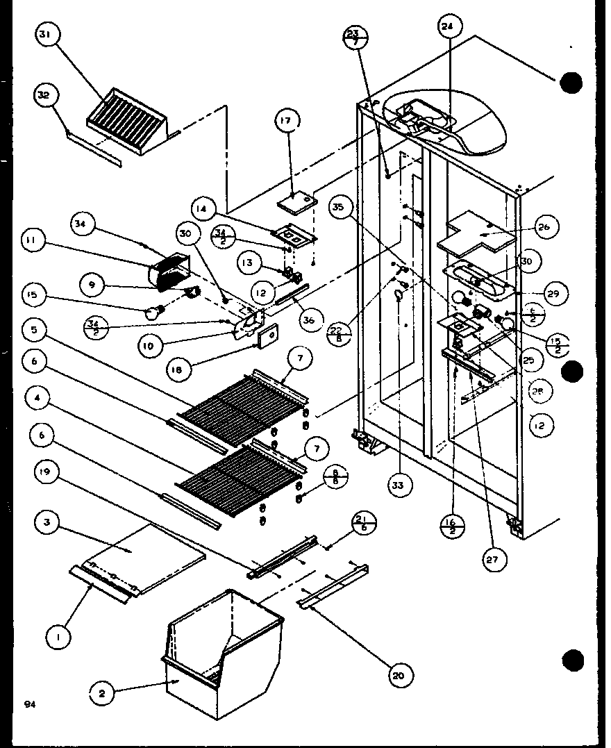 Amana SLD25JB-P1116503W freezer shelving and refrigerator light (sld22jb/p1116105w) (sld22jb/p1116106w) diagram