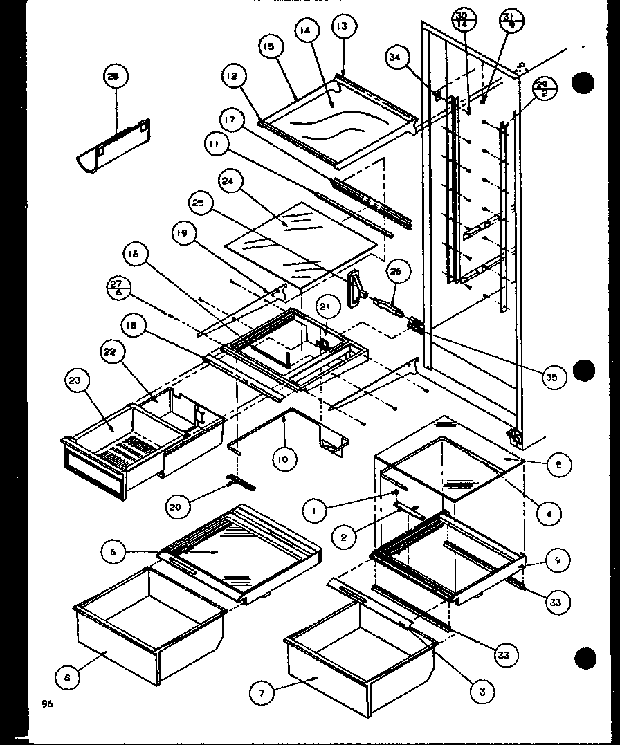 Amana SLD25JB-P1116503W refrigerator shelving and drawers (sld22jb/p1116105w) (sld22jb/p1116106w) diagram