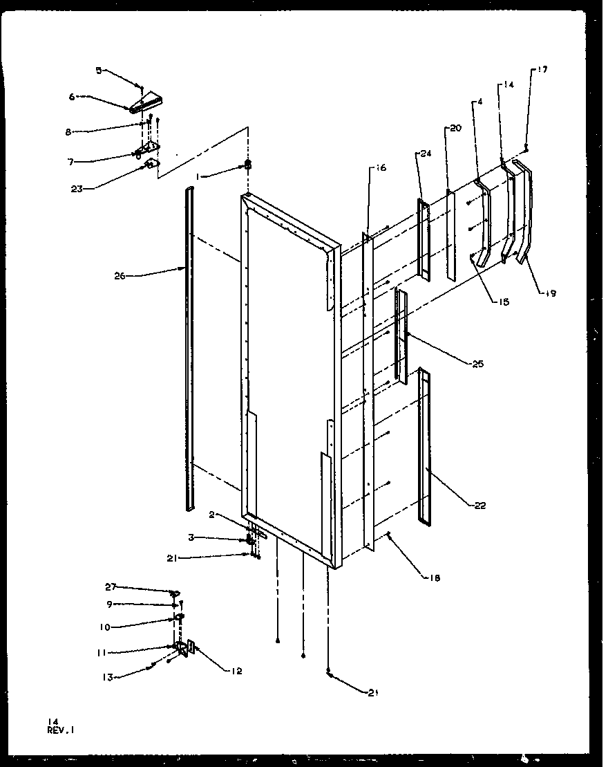 Amana SZD25NE-P1162403WE refrigerator door hinge and trim parts diagram