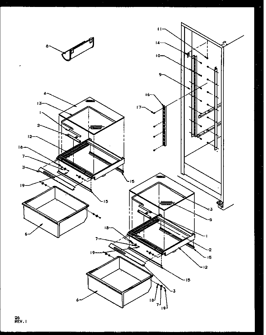 Amana SQD25NBE-P1162402WE refrigerator shelving and drawers (sqd25nbe/p1162402we) diagram