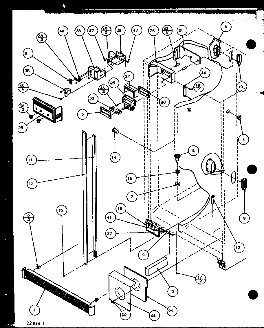 Amana SZD25M2W-P115104WW refrigerator/freezer controls and cabinet parts diagram