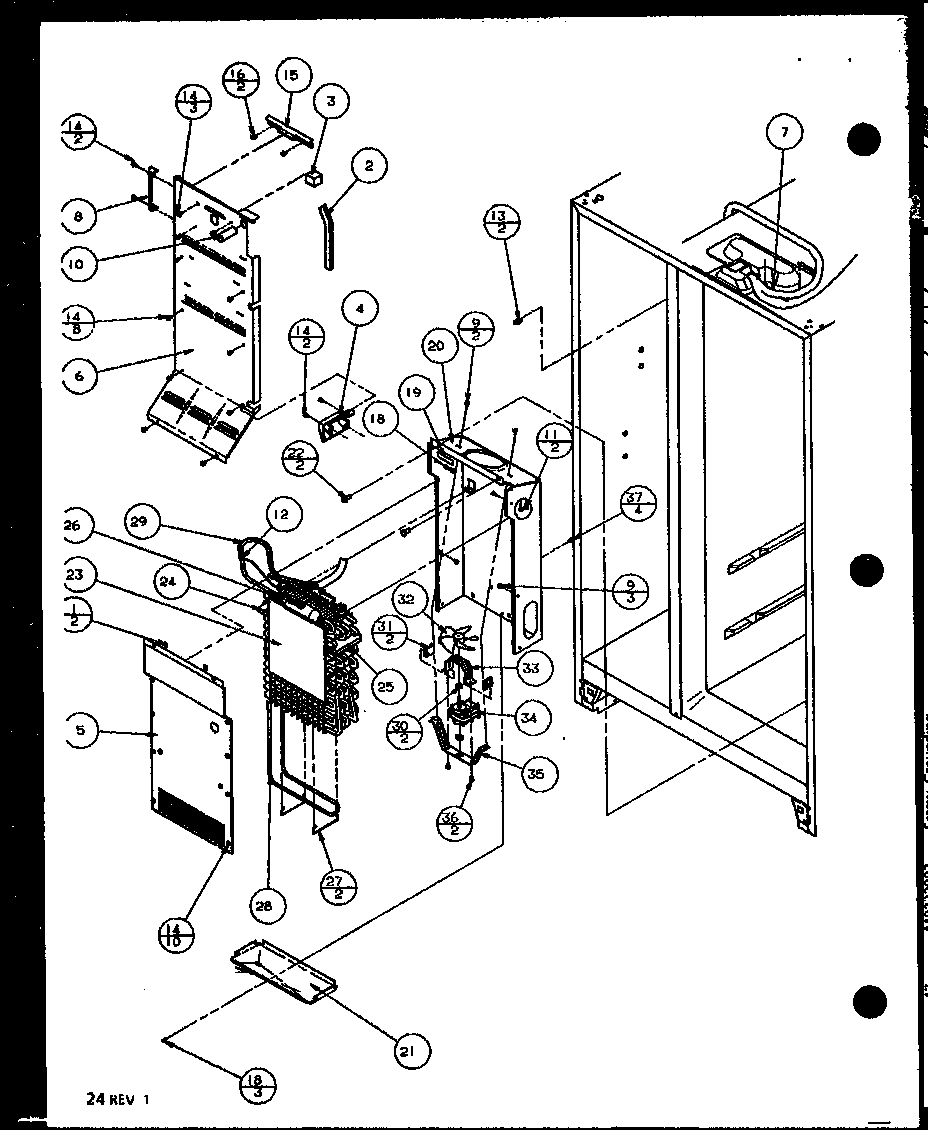 Amana SZD25M2W-P115104WW evaporator and air handling diagram