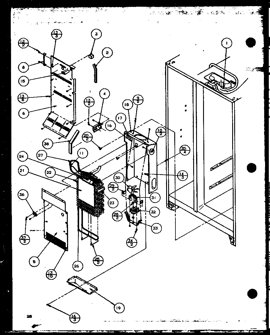 Amana 36518L-P1121604WL evaporator and air handling diagram