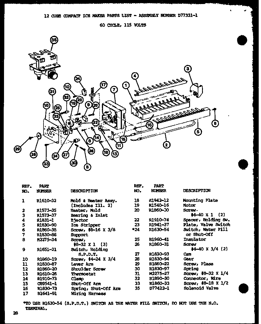 Amana SLDI25G1L-P7642106WL 12 cube compact ice maker diagram