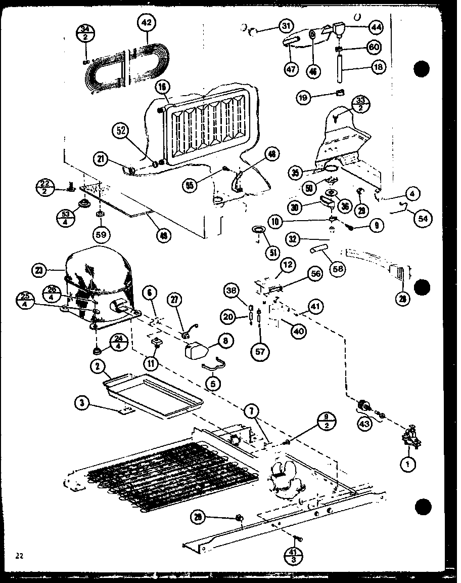 Amana 1999IW-P7731403W drain pan and compressor parts diagram