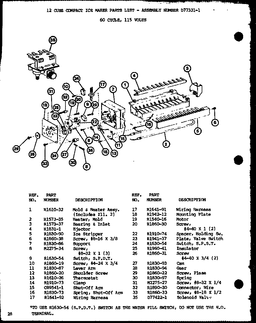 Amana 1999IW-P7731403W 12 cube compact ice maker diagram