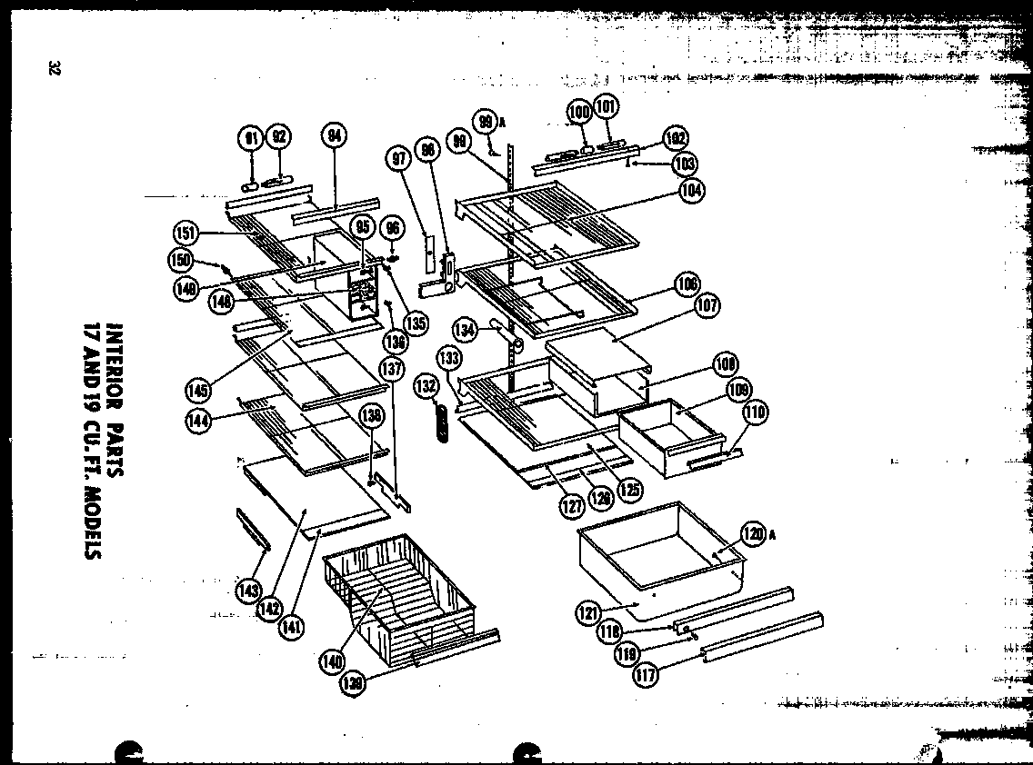 Amana ESR17G interior parts 17 and 19 cu. ft. models (sr25f) (sd25f) (sr22f) (sd22f) (sr19f) (sd19f) (sr17f) (esr17f) diagram