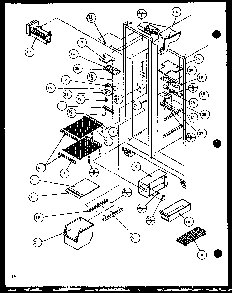 Amana SC22H-P7836014W freezer shelving and refrigerator light (sc19h/p7804504w) diagram