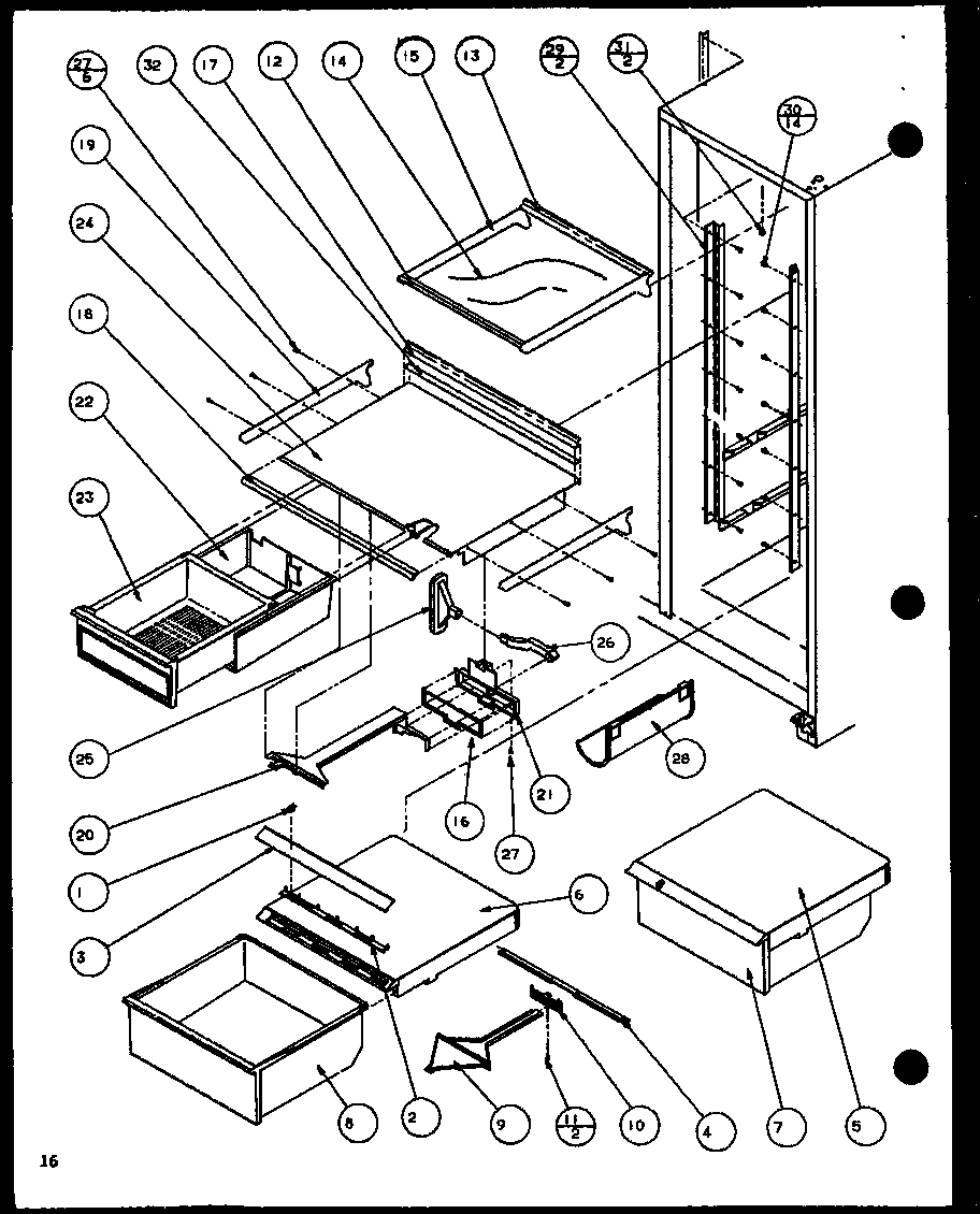 Amana SC22H-P7836014W refrigerator shelving and drawers (sc19h/p7804504w) diagram