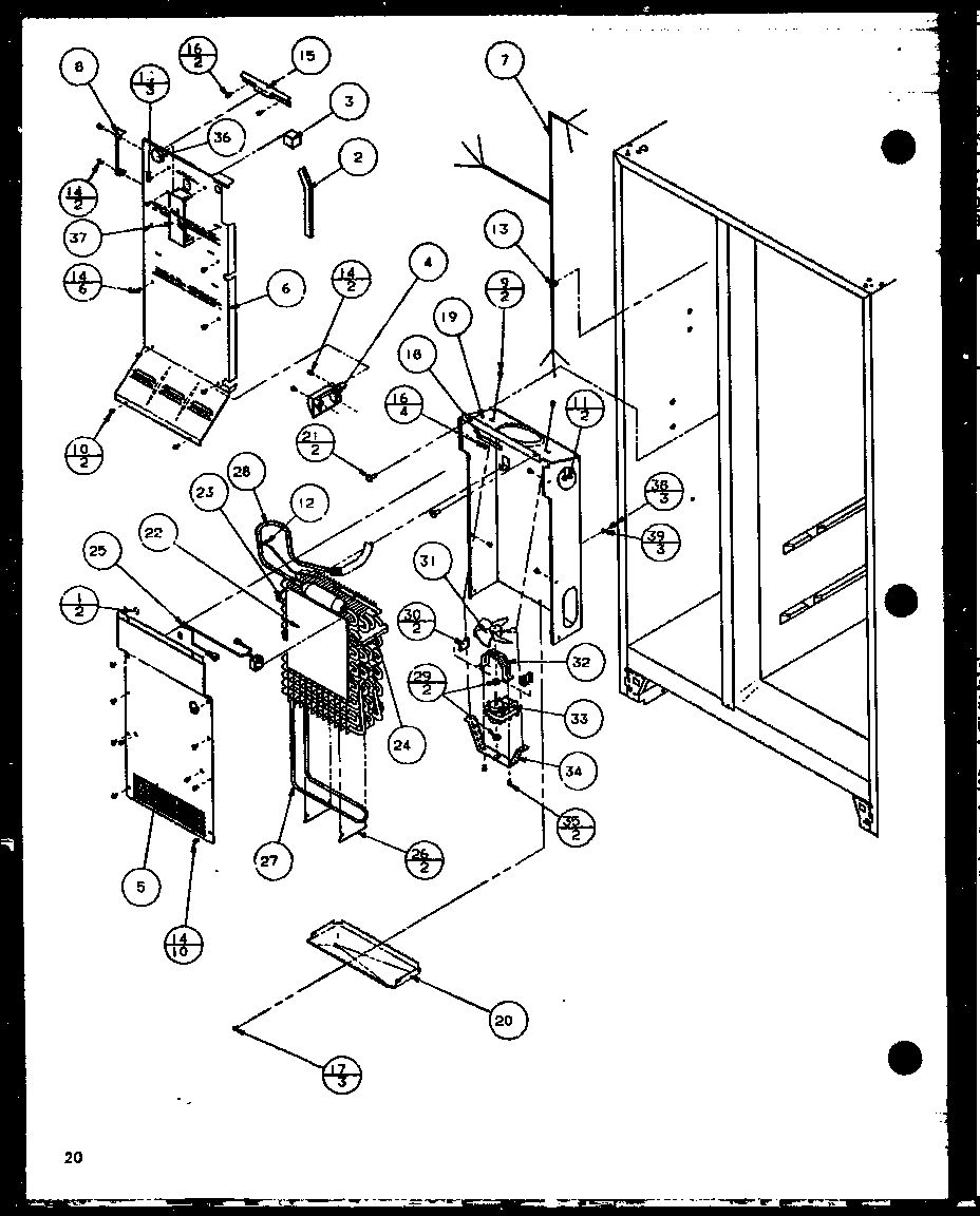 Amana SC22H-P7836014W evaporator and air handling (sc19h/p7804504w) diagram