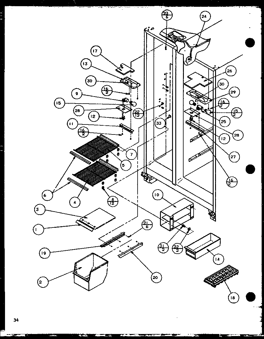 Amana SC22H-P7836014W freezer shelvinng and refrigerator light (sc22h/p7836014w) (sc25h/p7836004w) diagram