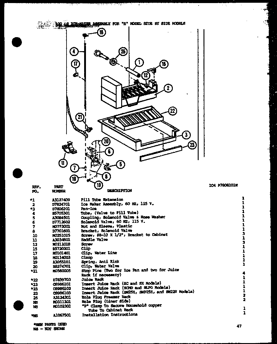 Amana SC22H-P7836014W add on ice-maker         s (ic4/p7808101w) diagram