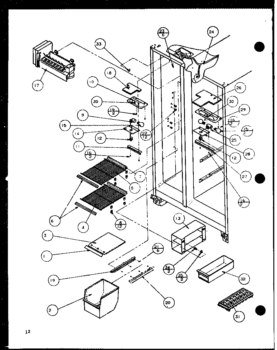 Amana SLM25H-P7836010W freezer shelving and refrigerator light (sl25h/p7836008w) (slm25h/p7836010w) diagram