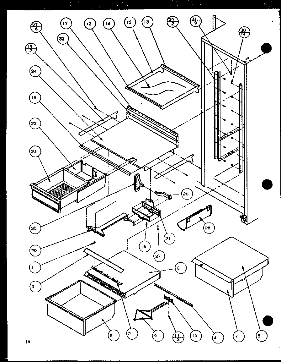 Amana SLM25H-P7836010W refrigerator shelving and drawers (sl25h/p7836008w) (slm25h/p7836010w) diagram