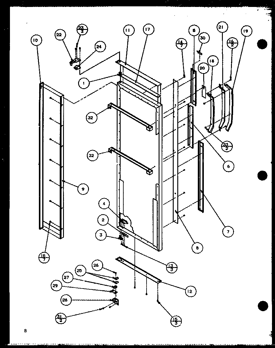 Amana SW22H-P7836026W refrigerator door hinge and trim parts (sw25h/p7836023w) (swp25h/p7836024w) (sw22h/p7836026w) (swp25h/p7836037w) diagram