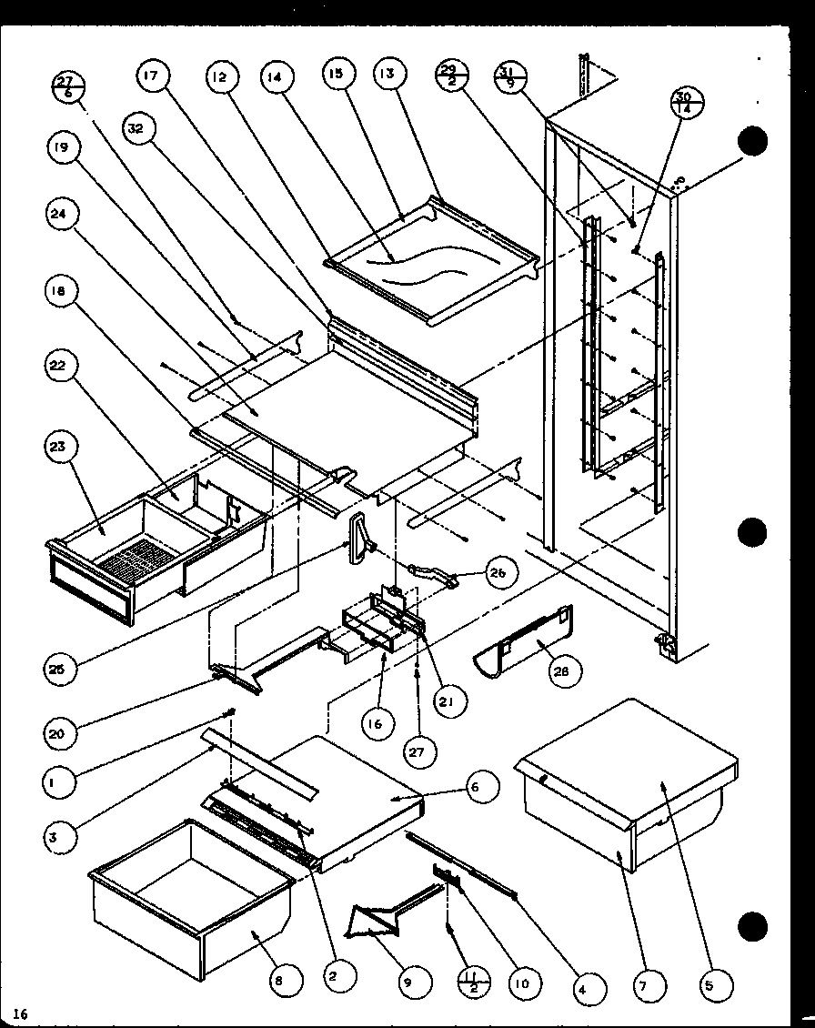 Amana SCDT22H-P7836011W refrigerator shelving and drawers (scd19h/p7804503w) diagram