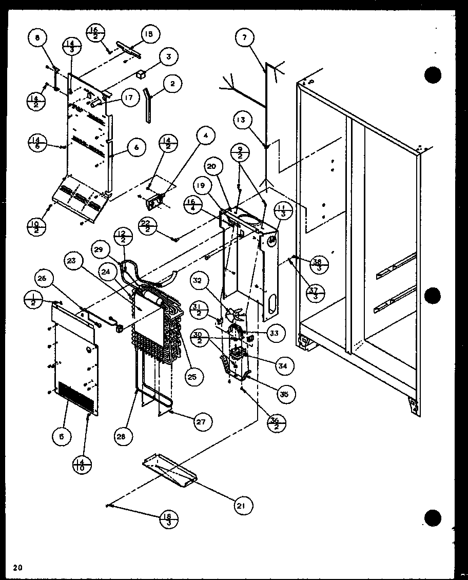 Amana SCDT22H-P7836011W freezer evaporator and air handling (scd19h/p7804503w) diagram