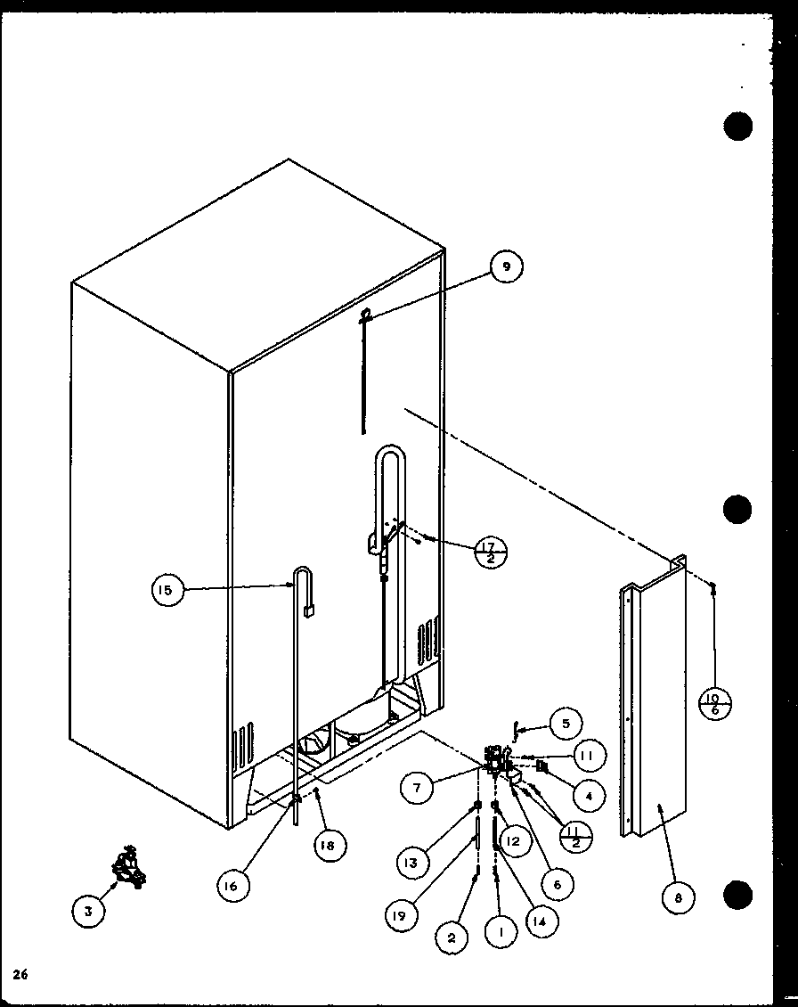 Amana SCDT22H-P7836011W cabinet back (scd19h/p7804503w) diagram