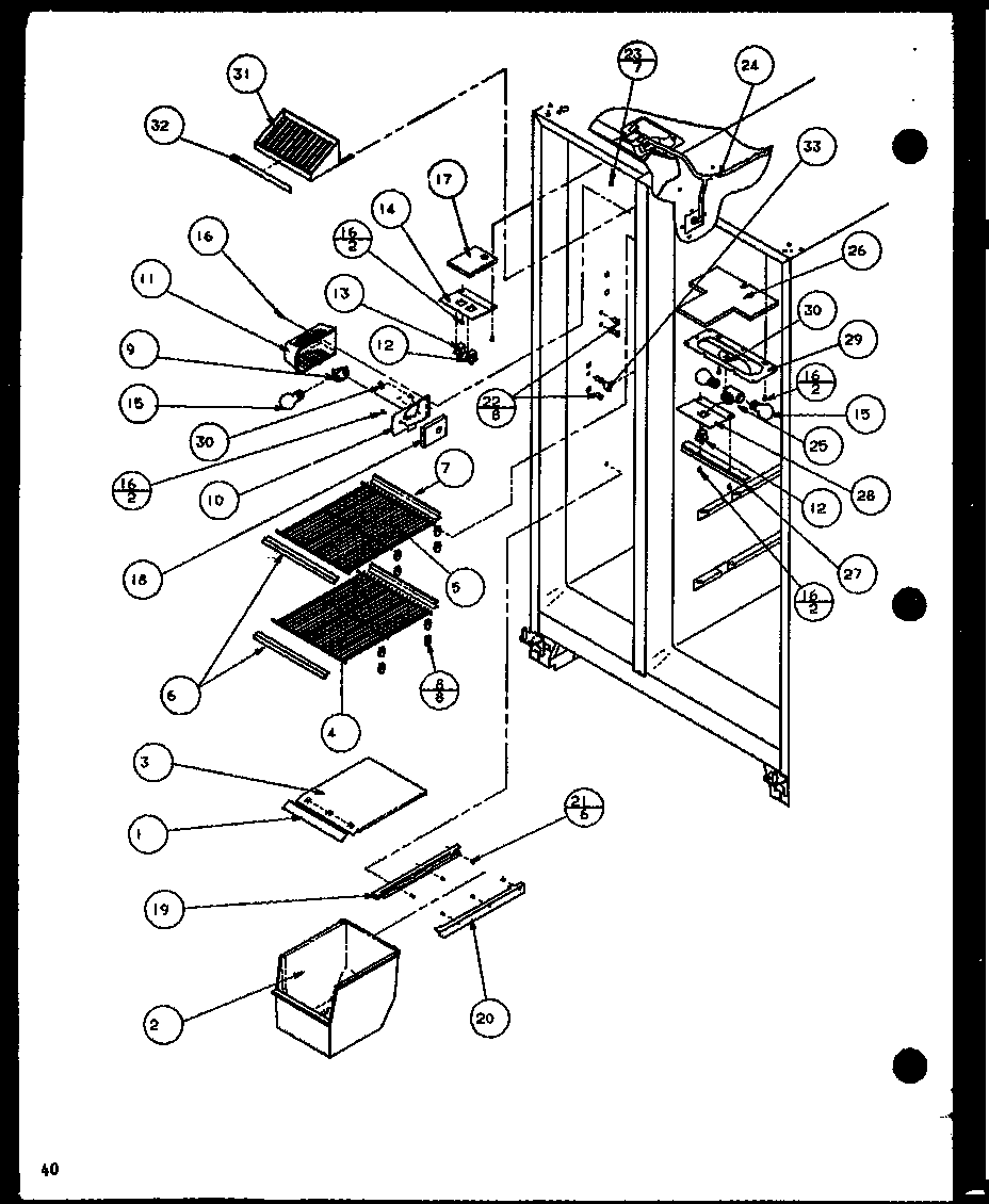 Amana SCDT22H-P7836011W freezer shelving and refrigerator light (scdt22h/p7836011w) (scdt25h/p7836001w) diagram