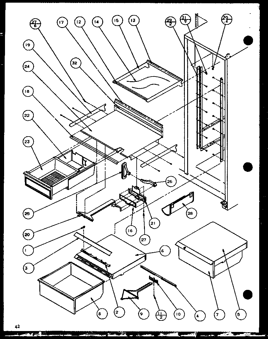 Amana SCDT22H-P7836011W refrigerator shelving and drawers (scdt22h/p7836011w) (scdt25h/p7836001w) diagram