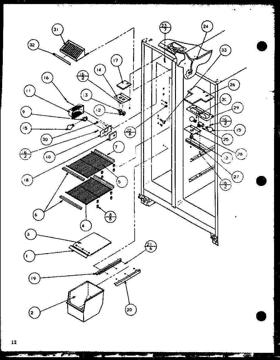 Amana SXPD25H-P7836003W freezer shelving and refrigerator light diagram