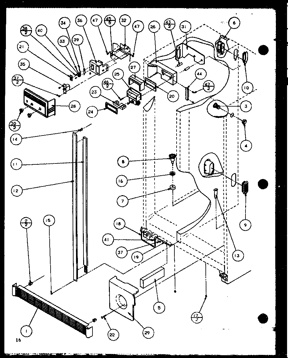 Amana SXPD25H-P7836003W reffigerator/freezer controls and cabinet parts diagram