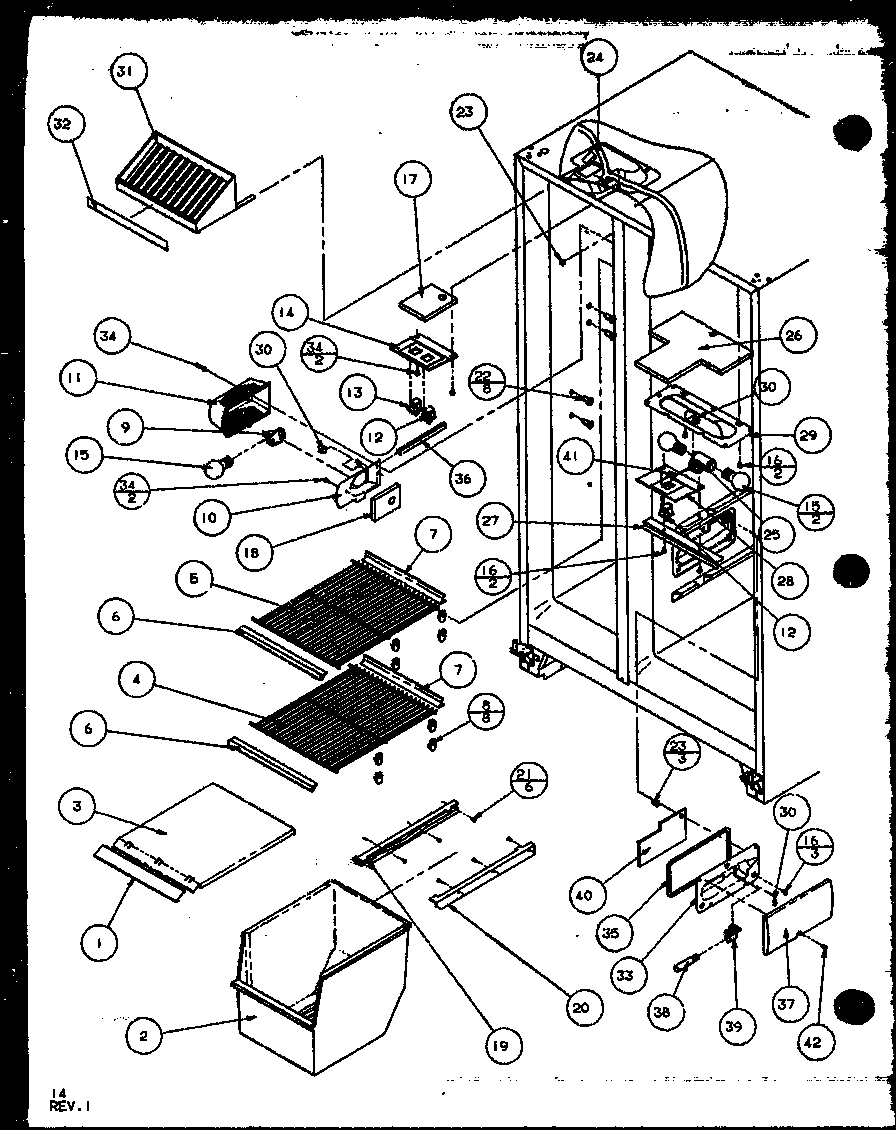 Amana SXD22MW-P1120803WW freezer shelving and refrigerator light diagram