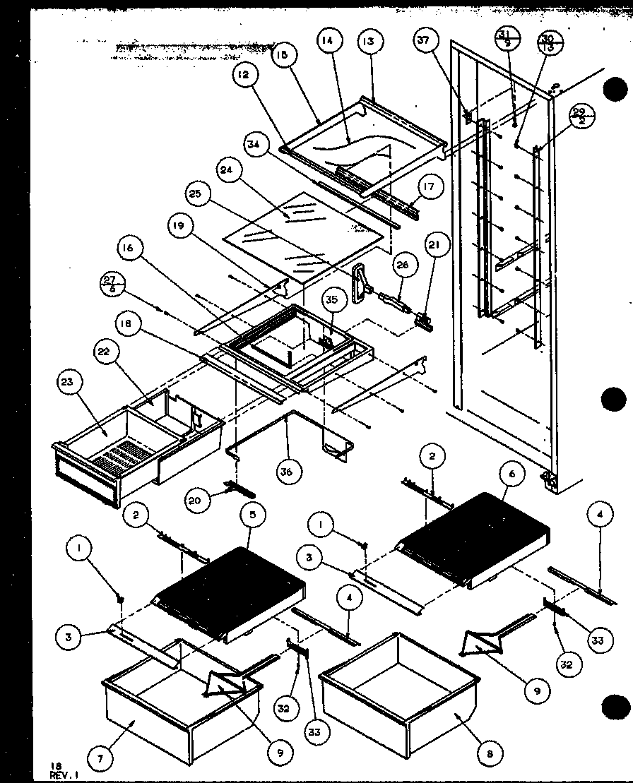 Amana SXD22MW-P1120803WW refrigerator shelving and drawers (sqd25mbw/p1153401ww) (sqd25mbg/p1153401wg) (sqd25mbl/p1153401wl) (sqd25mbg/p1153402wg) (sqd25mbw/p1153402ww) (sqd25mbl/p1153402wl) (sqd25mb2w/p1153403ww) (sqd25mb2l/p1153403wl) diagram