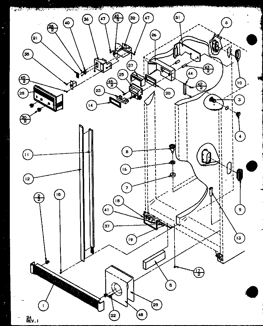 Amana SXD22MW-P1120803WW refrigerator/freezer controls and cabinet parts diagram