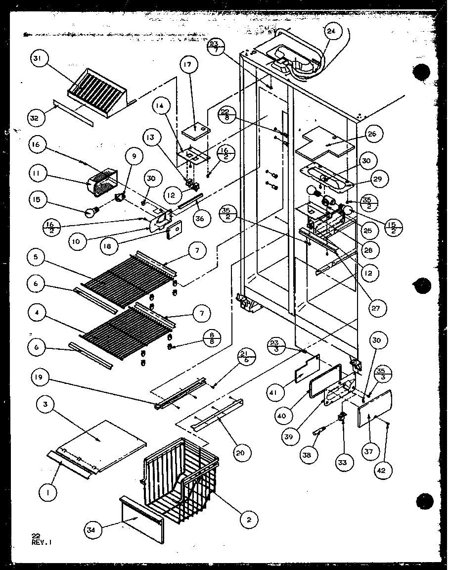 Amana 35278L-P1121806WL freezer shelving and refrigerator light diagram