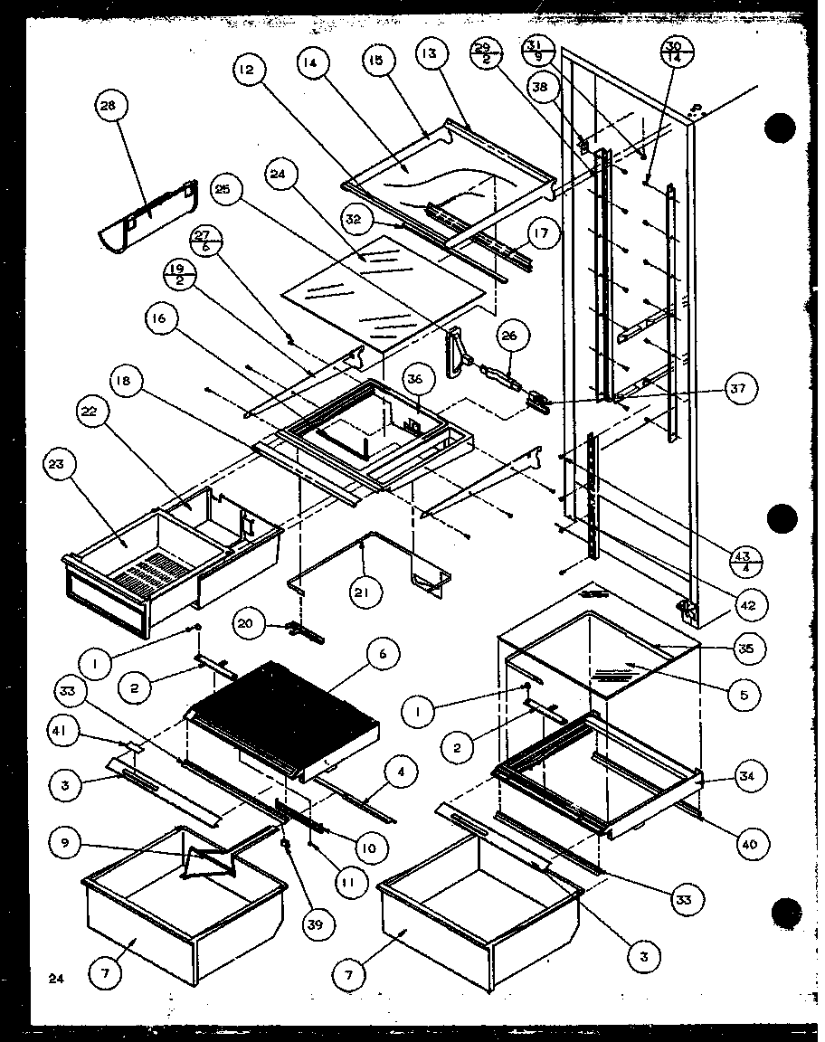 Amana 35278L-P1121806WL refrigerator shelving and drawers diagram
