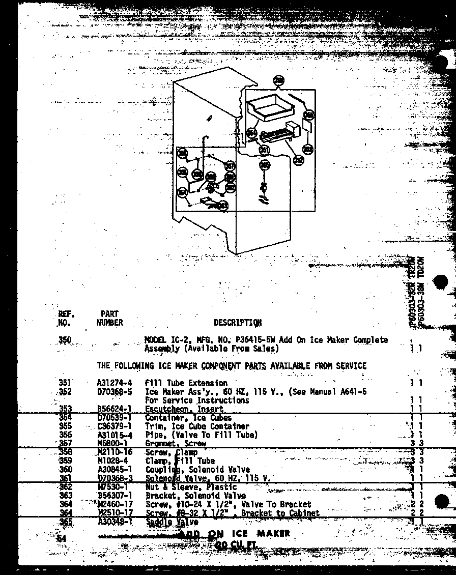Amana TM18W-C-P60303-35WC add on ice maker 20 cu. ft. (td20w/p60303-38w) (td20w-ag/p60303-38wg) (td20w-c/p60303-38wc) (td20w-a/p60303-38wa) (tr20w/p60303-32w) diagram